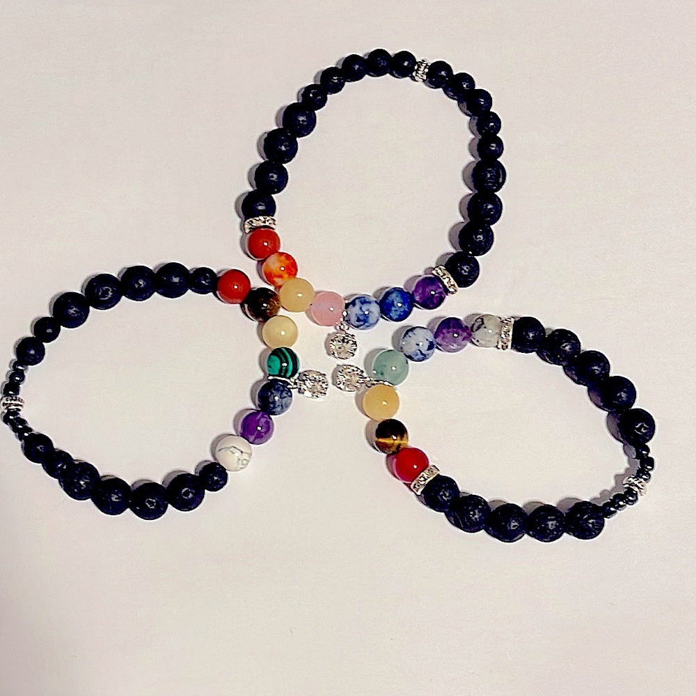 Chakra Bracelets w/ Lava Stone & Swarovski Crystal Charm CRYSTALS IN DESCRIPTION